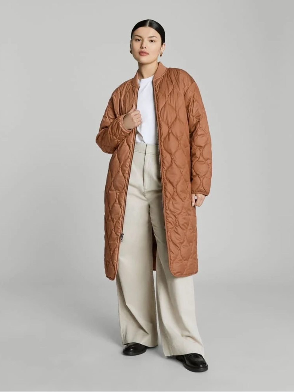 Everlane The Renew Long Liner Coat in Tawny Brown - Size XL
